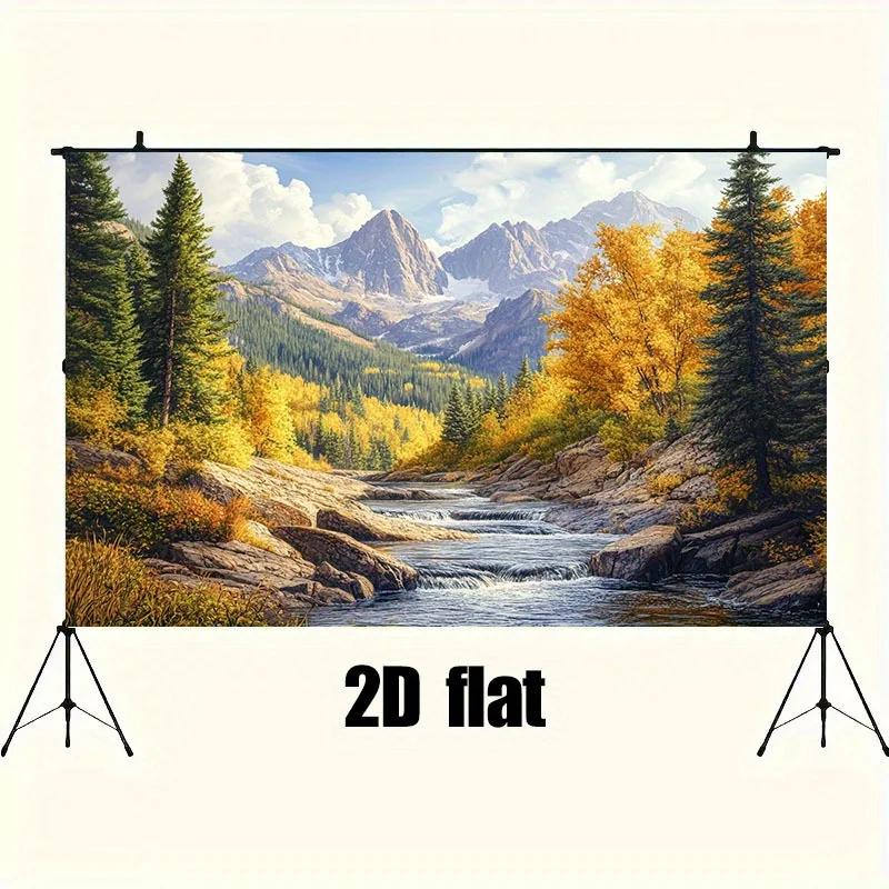 1 Piece of 2D Background Cloth Featuring Golden Autumn Mountain Scenery a Natural and Peaceful Atmosphere and a Party Banner