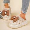 Casual Pu Thick Bottom Cotton Indoor Slippers Winter Sweet Bowknot Chunky Platform Short Plush Shoes Warm Faux Fur Slippers