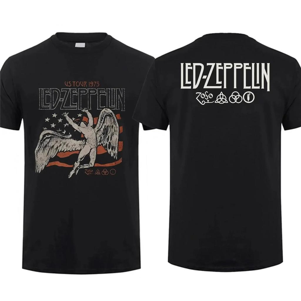 Hip Pop Harajuku T Shirt Vintage Rock Band Led Tour Mothership Zeppelin T Shirt Double-sided Casual Oversized T-shirt Unisex