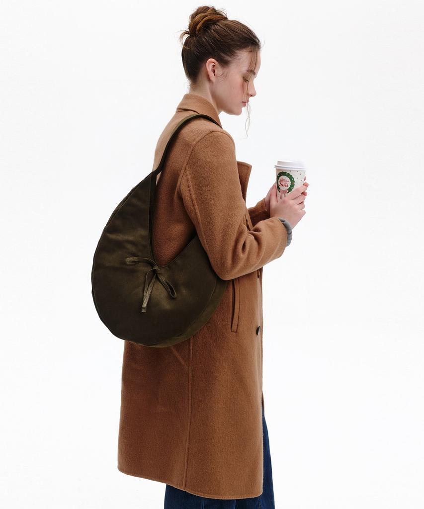 Bowtique Crescent Suede Hobo Bag_Khaki