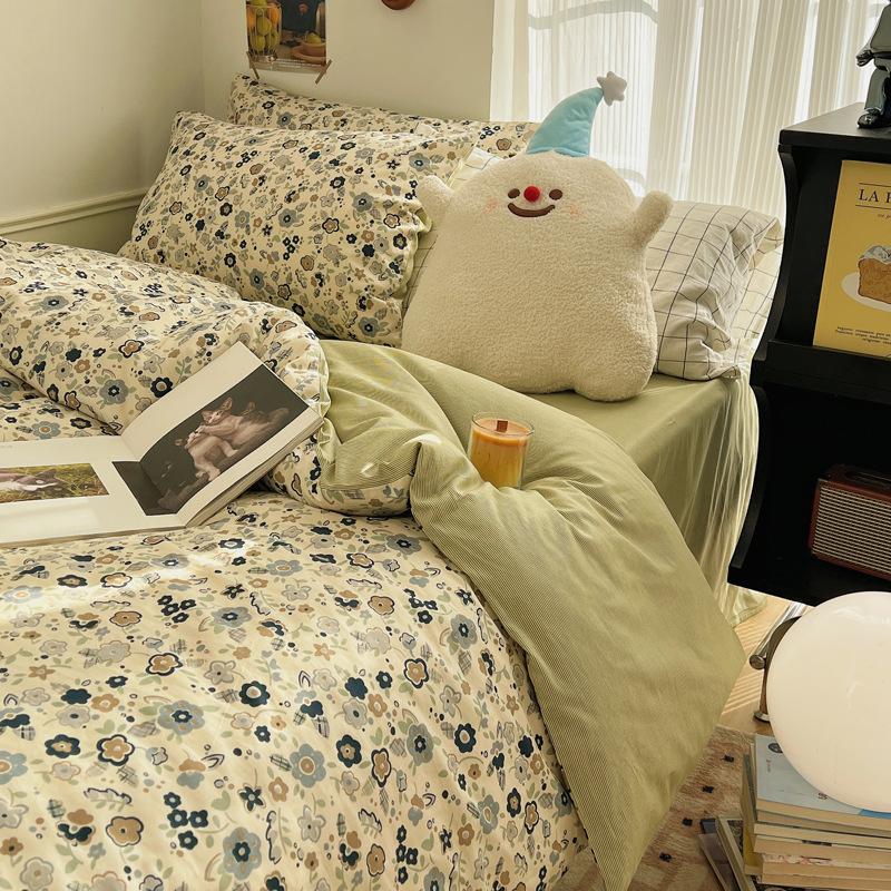 Pure Cotton 60-count Four-piece Set, Pure Cotton Thickened Bed, Three-piece Set, Long-staple Cotton, Small Fresh Quilt Cover, Fitted Sheet