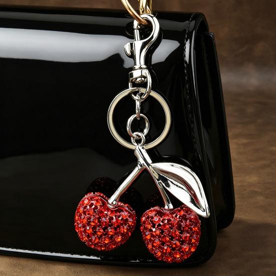 Keychain Pendant Rhinestone Inlaid Cherry Shape Key Chain with Alloy Lobster Clasp Bag Charm Lightweight Backpack Accessory
