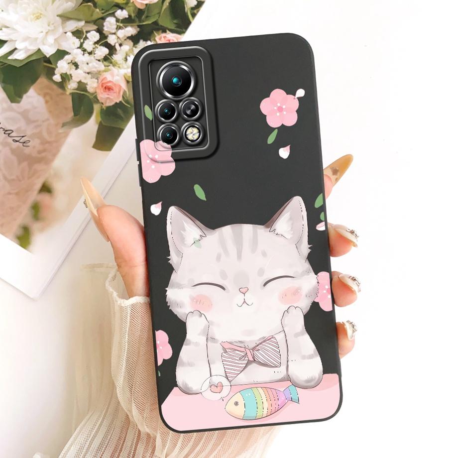 Fashion Painting Phone Case For Infinix Note 11 11s 11 Pro X697 X663 X698 Funda Soft Matte Silicone Bow Pattern Cartoon Cat Capa