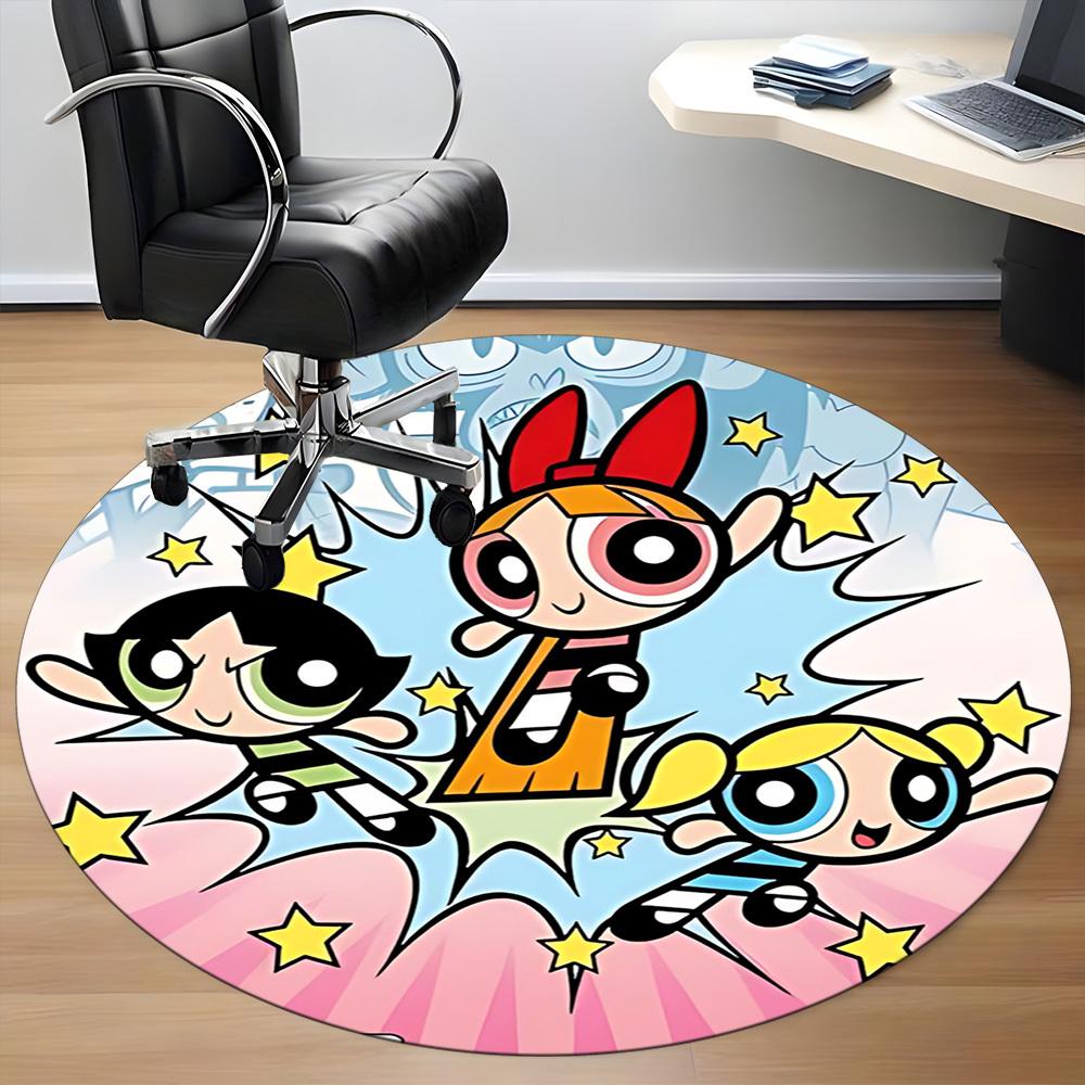 1 Stück Powerpuff Girls Büro Runder Teppich, Unter Bürostühlen Schlafzimmer Wohnzimmer Heimdekoration, Raumdeko, In Verschiedenen Größen Erhältlich
