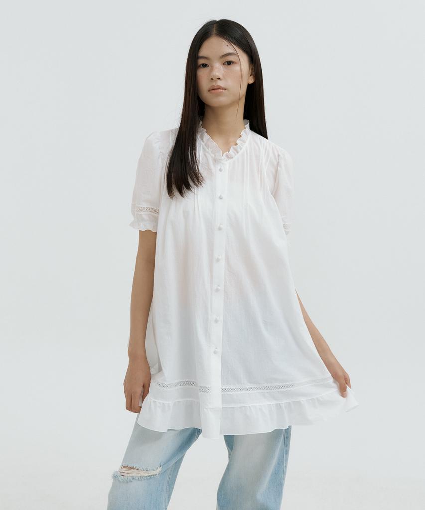 Lucirju Cotton Lace Frill Mini Dress (Ivory)