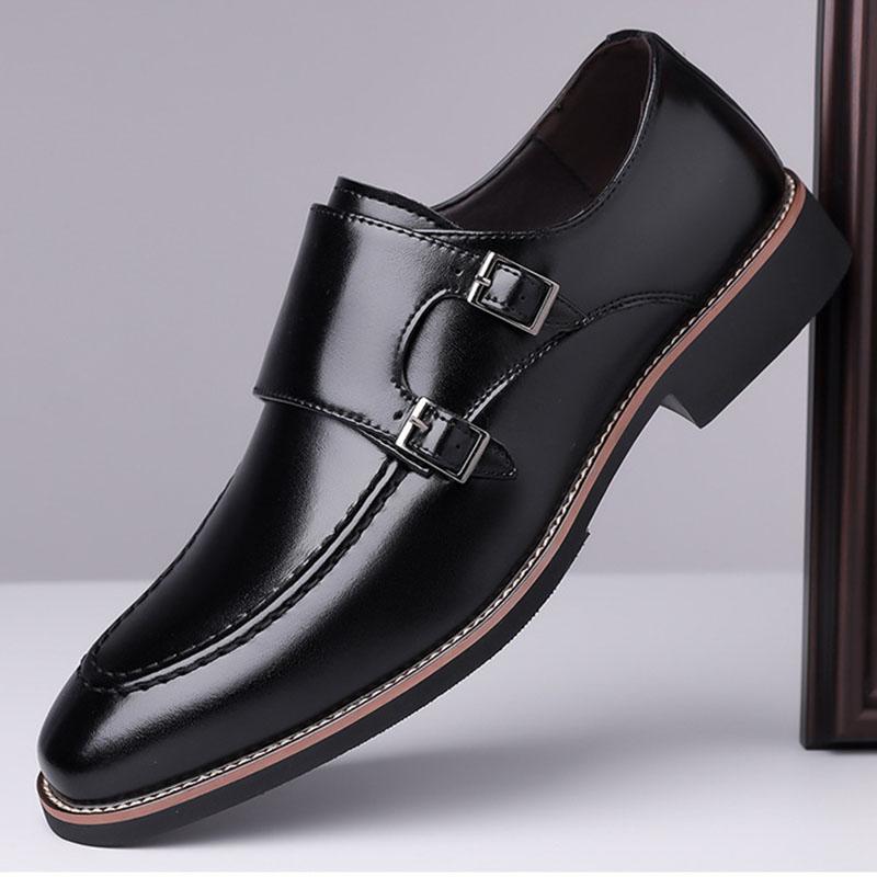 New Luxury Trend Men's Black Brown BUSINESS FORMAL Dress Leather Shoes Male Monk Casual Loafers Wedding Homecoming Prom Footwear