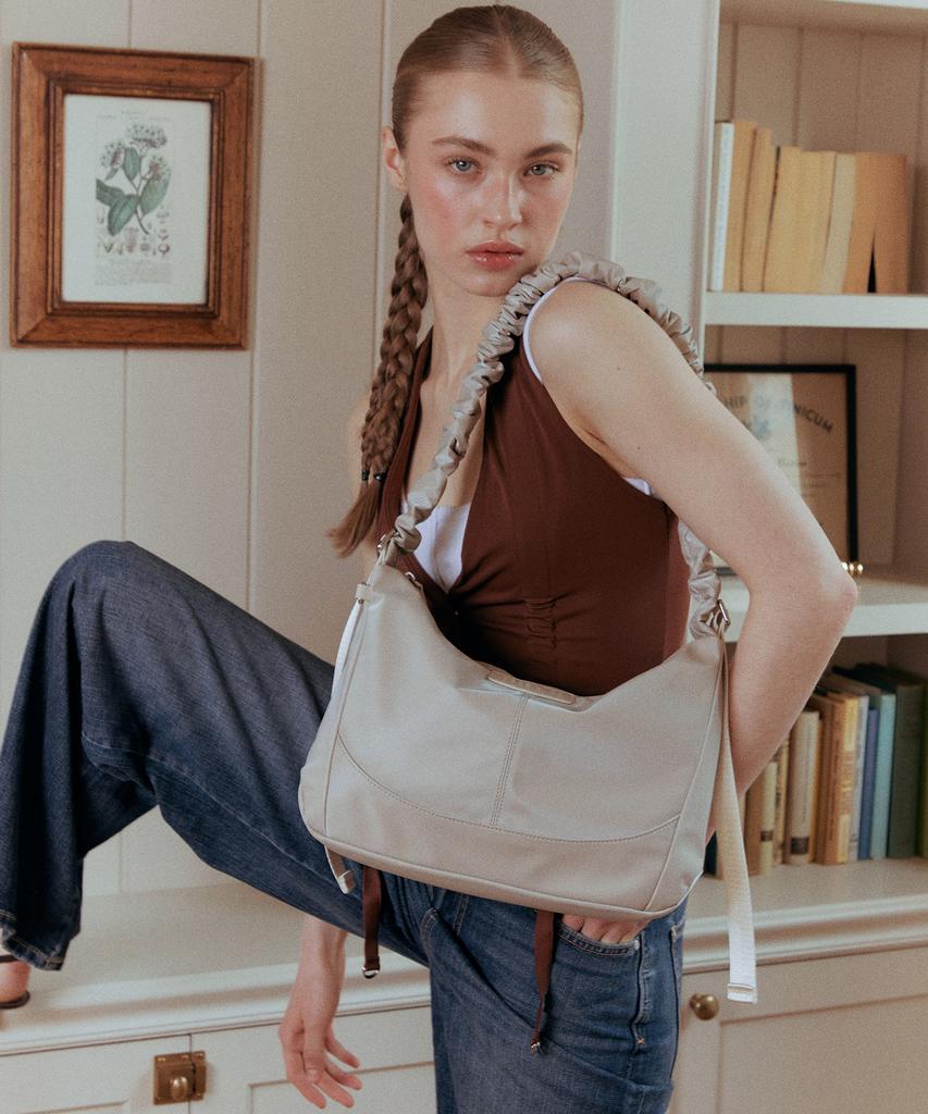 Bbyb Mona Ruffle Medium Shoulder Bag (Beige)
