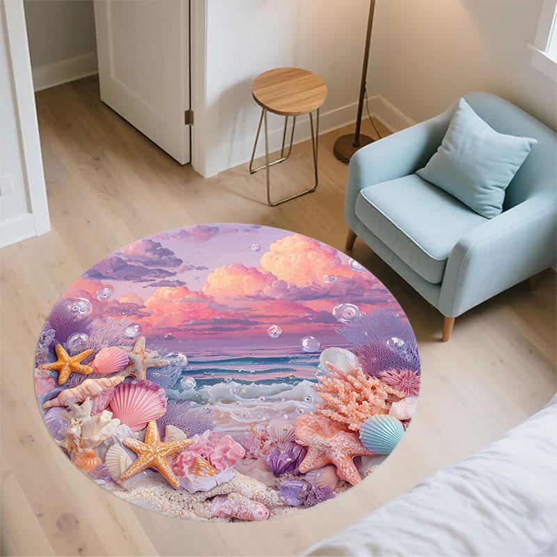 Ocean World pattern round rug,Carpet Rug for Living Room Bedroom Playroom ,Non-slip Floor Mat,Holiday Gifts and Birthday Gifts.