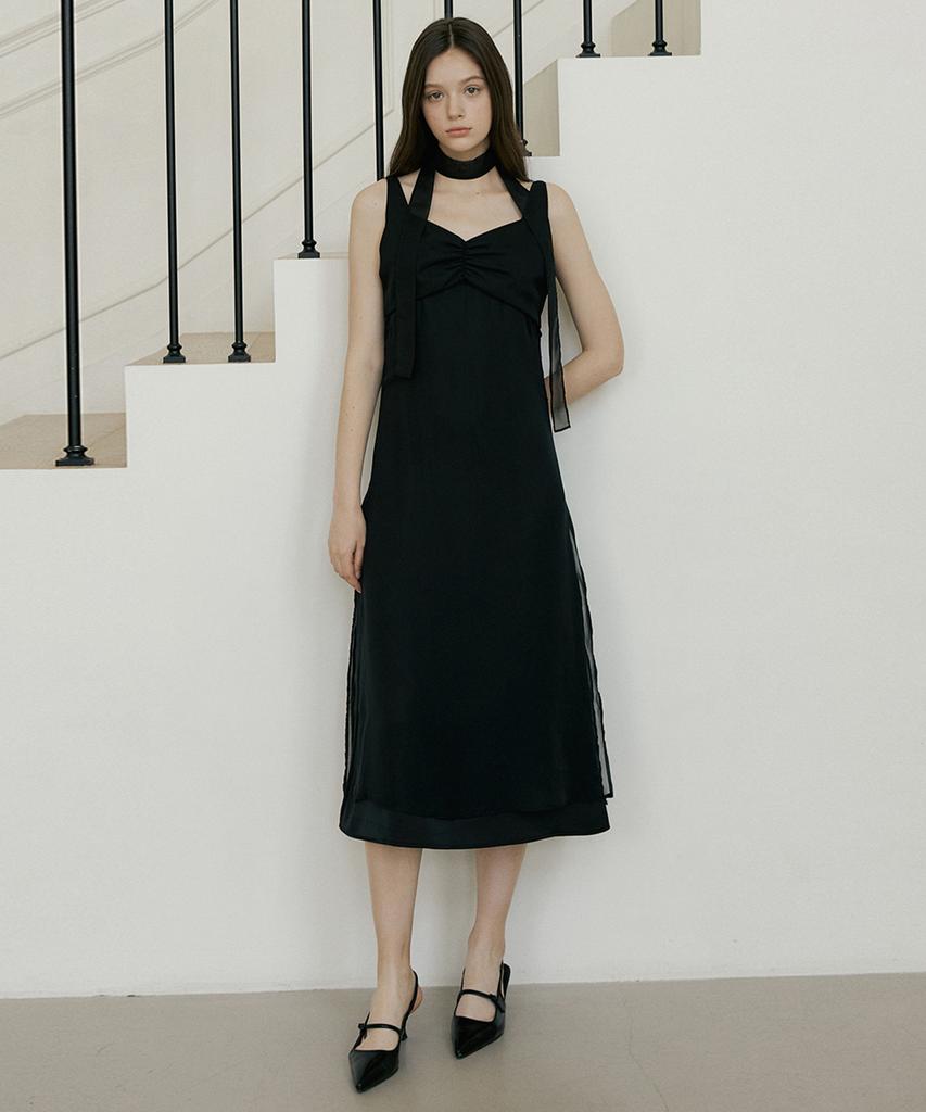 Riorg Petal Layered Tie Sleeveless Ops Black