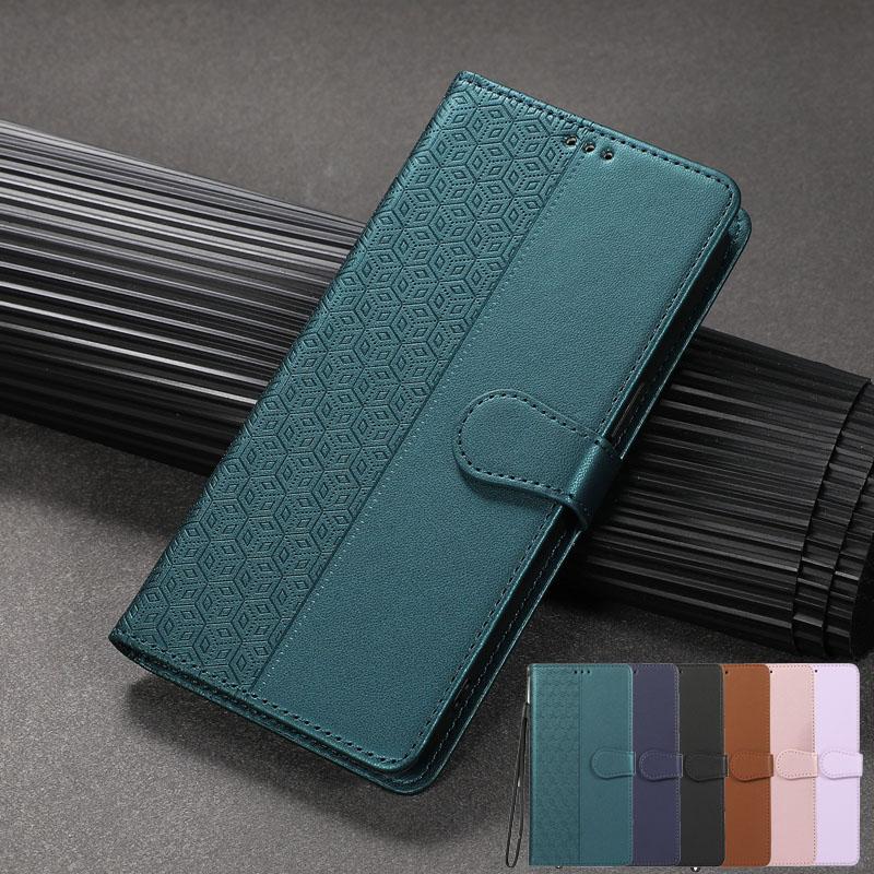 Wallet Case On for OPPO Reno 11F Case Grid Pattern Leather Cover for Oppo Reno11 F Reno 11 8 10 Pro Plus 8T 5G 8Z 7Z 7 Lite Capa