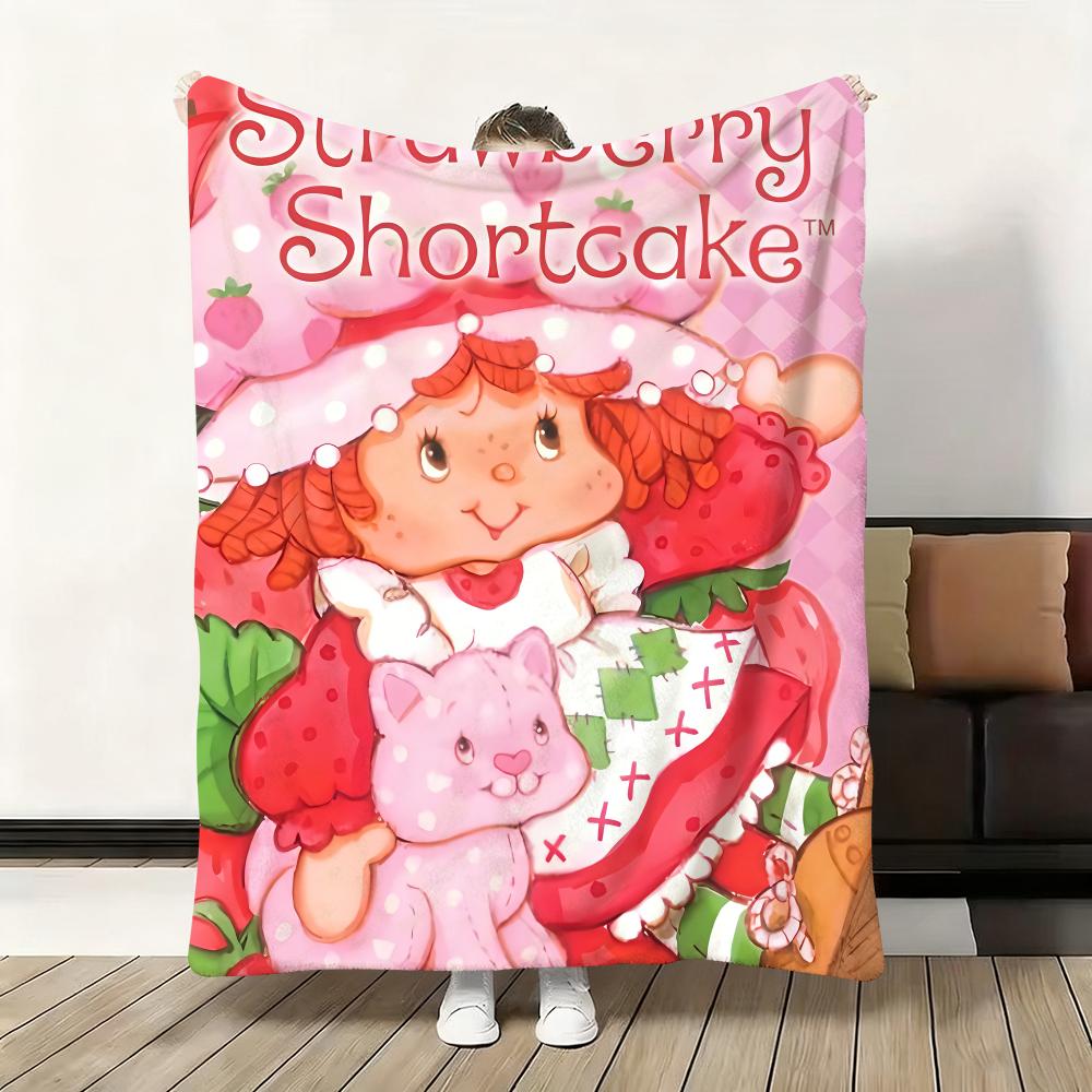 Manta de Franela Suave y Esponjosa con Dibujos Animados Lindos de Fresas y Tarta de Fresas, Manta Cálida y Agradable para la Piel para Sofá, Cama, Oficina, Siesta de Invierno