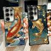 Golden Carp Lucky Koi Plating Phone Case For Samsung Galaxy S24 S25 FE S26 Edge S23 Ultra S22 S21 Plus S20 Anti-Fall Airabag Cov