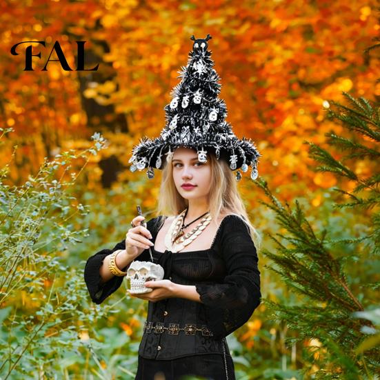Autumn Seasonal Decor Halloween Witch Hat Pumpkin Decor, Metallic Rain Curtain Door Hanging Ornament for Creepy Holiday Props Party, Spooky