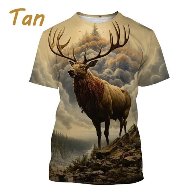 Summer Tops Men Women Elk Moose Deer Hunting Camouflage 3D All Over Printed Oversized Short Sleeve T Shirt Cool Clothing Tops