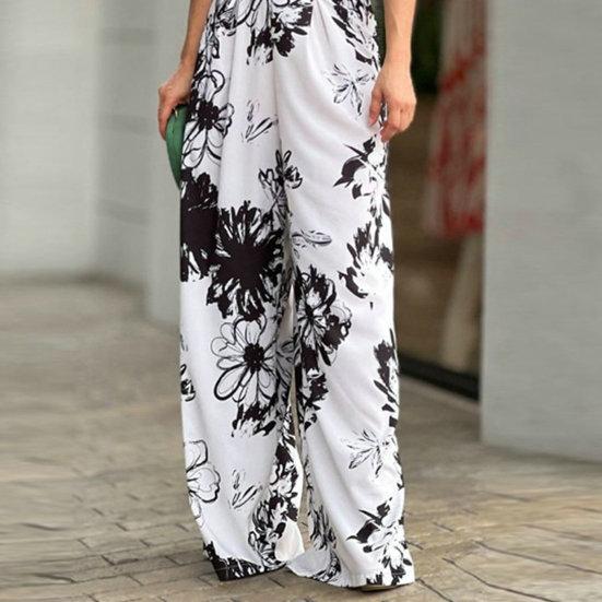 V-Neck Batwing Half Sleeve Backless High-Waist Elastic Waist Women Jumpsuit Floral Print Loose Casual Romper
