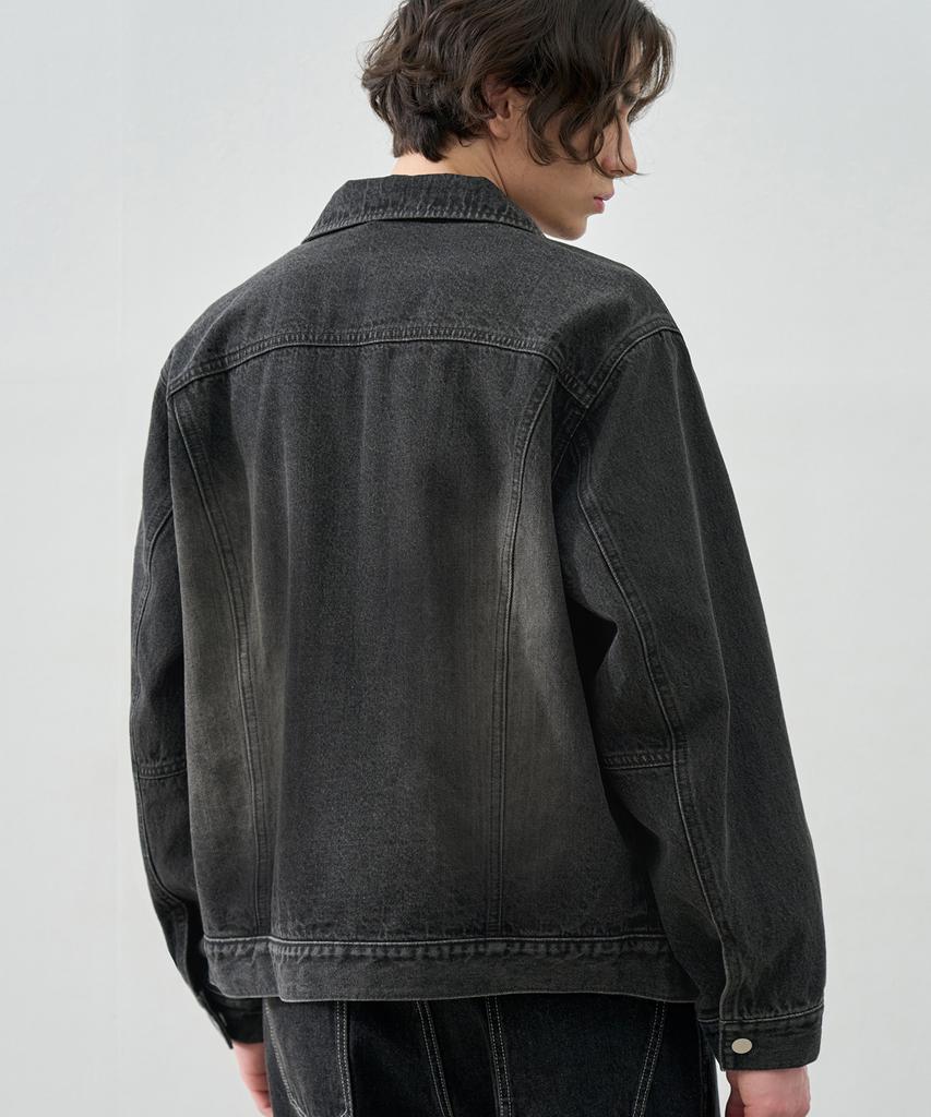 Draw Fit Contrast Washed Denim Jacket [Black]