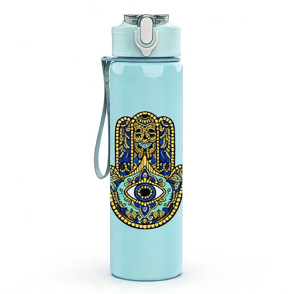 1PC Hamsa Hand Evil Eye Amulet Art 750ml Color Plastic Sports Water Bottle Leakproof Flip Straw Lid Suitable for Sports Office Home Use