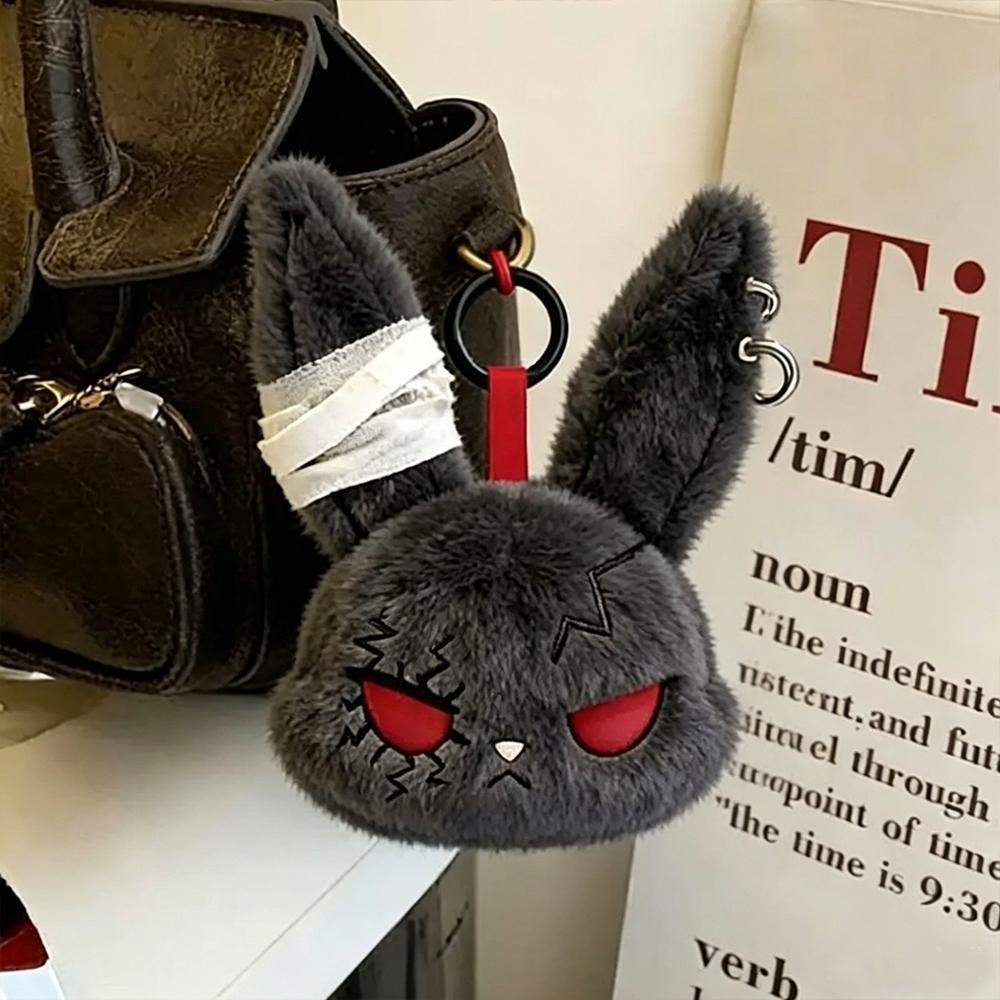 Porte-clés Peluche Lapin Gothique Charme Sac Lapin avec Design Bandage Porte-clés Kawaii Pendentif Ornement Sac Voiture Cadeau Fille Enfant À