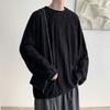 Men T-shirt Round Neck Long Sleeve Ripped Holes Solid Color Jumper Tops Street Style Base Layer Tops Streetwear
