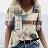 Vintage Plaid Print Women's T-Shirt 2025 Hot Blouse Summer V-Neck Casual Short Sleeve Tees Female Oversized Tops Daily Clothing