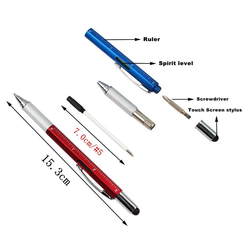 7 In1 Multifunction Ballpoint Pen with Modern Handheld Tool Measure Technical Ruler Screwdriver Touch Screen Stylus Spirit Level