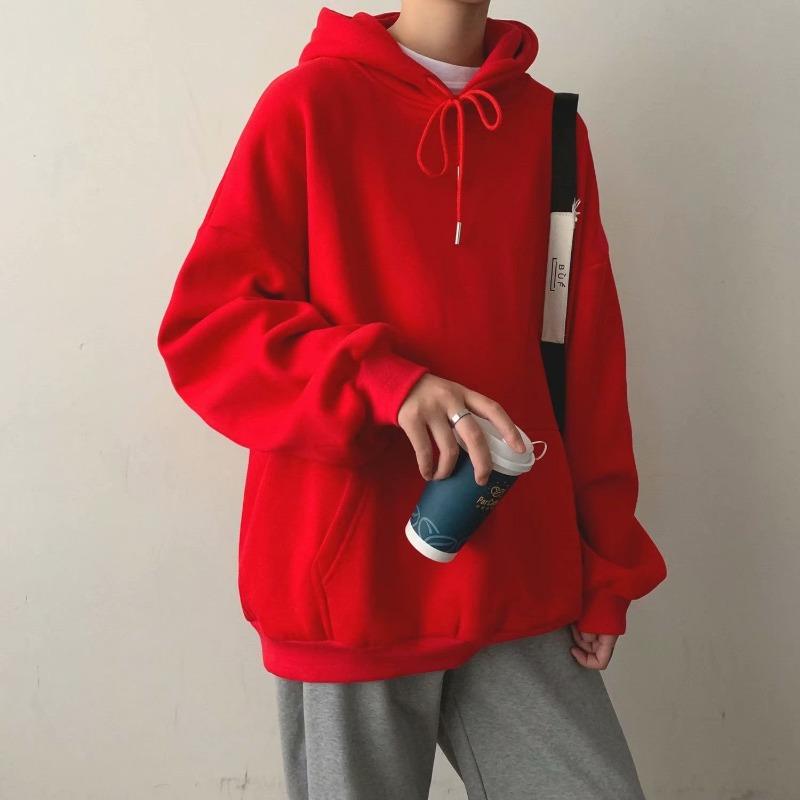 Autumn Winter Loose Casual Solid Color Hoodies Women Simple Fashion Hooded Pullover Hooded Sweatshirt Top