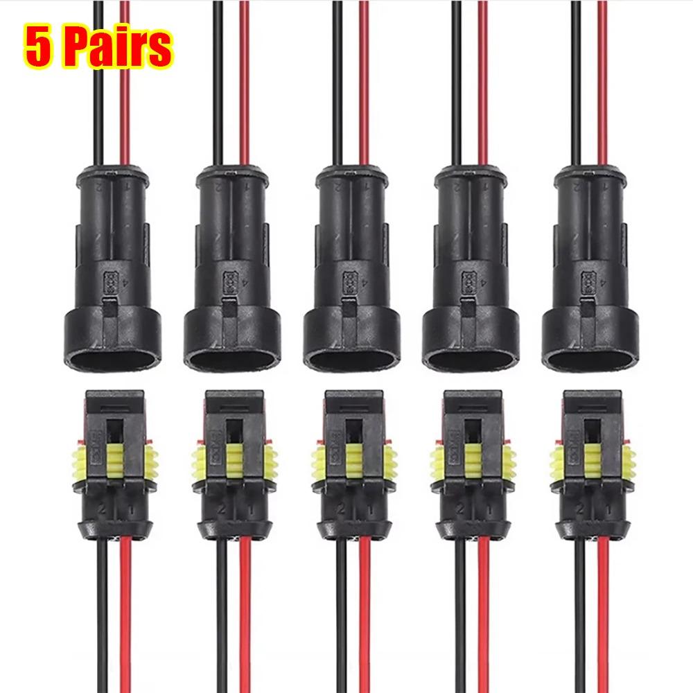 1/5Pairs Waterproof 2 Pin Connector 20-16AWG Quick Disconnect Electrical Wire Connector Male Female Way Harness Plug Kit