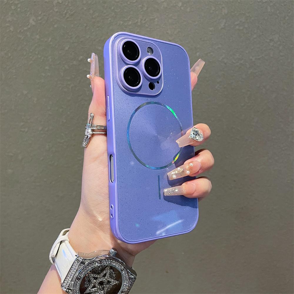 Capa de Celular Brilhante Aurora Glossy de Luxo Para Magsafe Para iPhone 15 16 Pro Max 14 Plus 13 12 11 Proteção Completa da Lente Capa Traseira