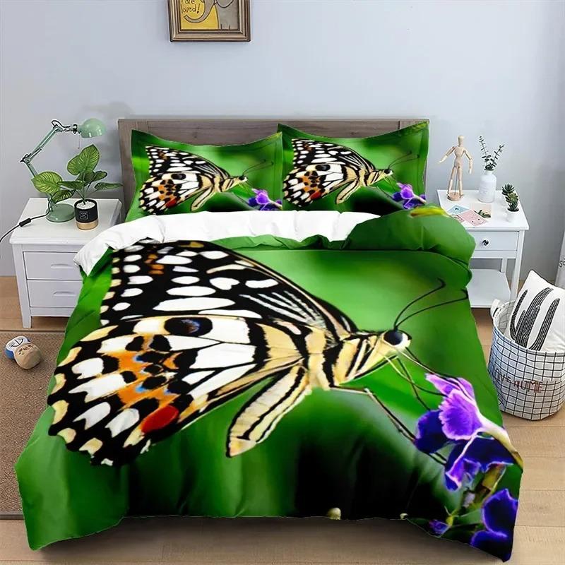 Soft Butterfly Floral Duvet Cover Queen Size 3D Print Bedding Set with Pillowcases for Adults Kids Girls Teens