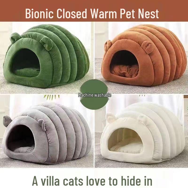 Four Seasons Caterpillar Cat Bed: Enclosed, Warm, Washable Nest for Deep Sleep