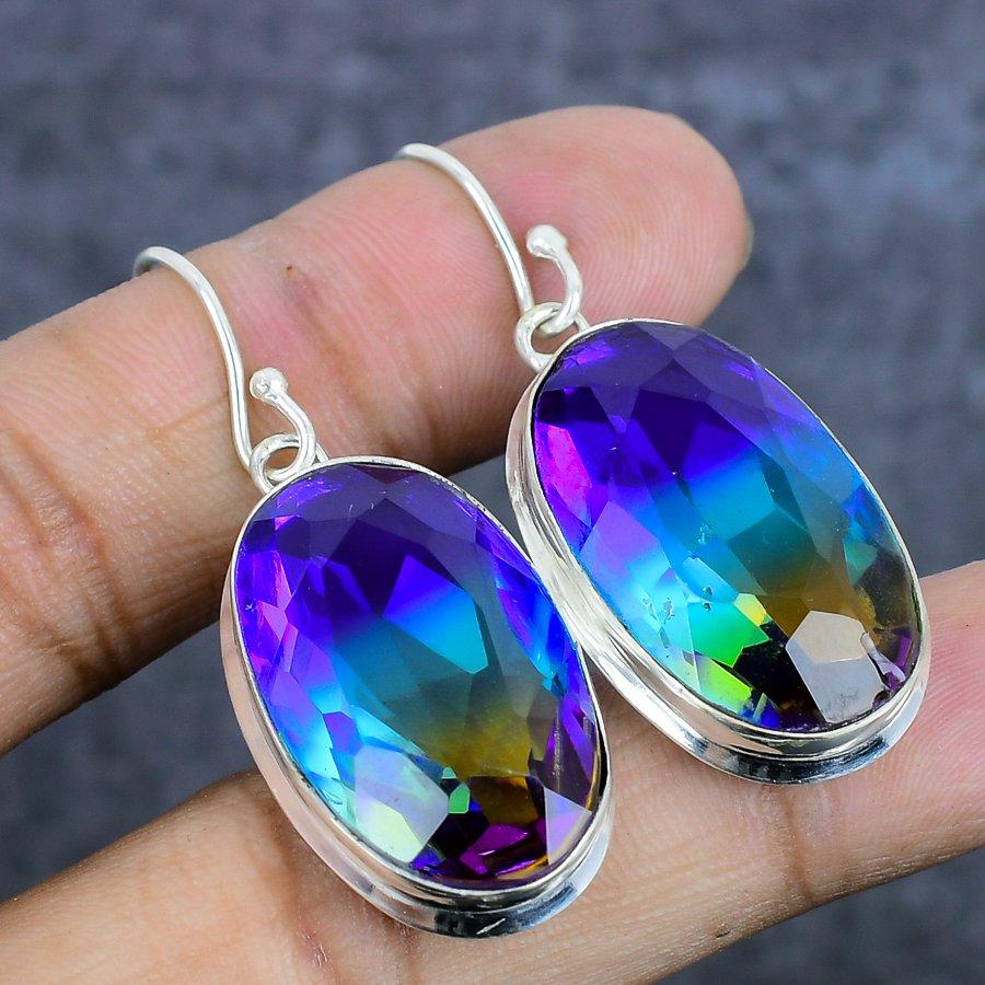 Bi-Color Tourmaline Gemstone 925 Sterling Silver Jewelry Earring 1.89"