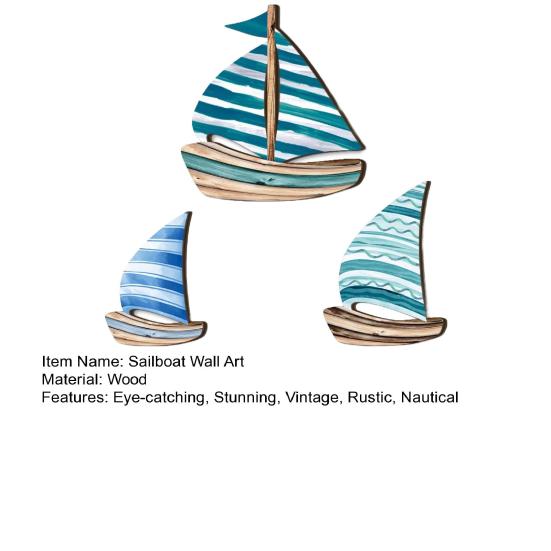 3 Pcs Wooden Sailboat Wall Decor Nautical Hanging Sailboat Wall Art Coastal Theme Vintage Wall Sculpture for Home Living Room Bedroom Decor