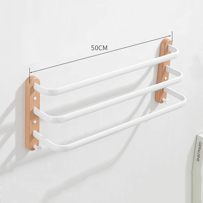 Wood Bathroom Towel Bar Wall Mounted Toilet Towel Rack White Towel Holder Whie Hook 40-50cm Towel Bar Rail Bathroom Accessories