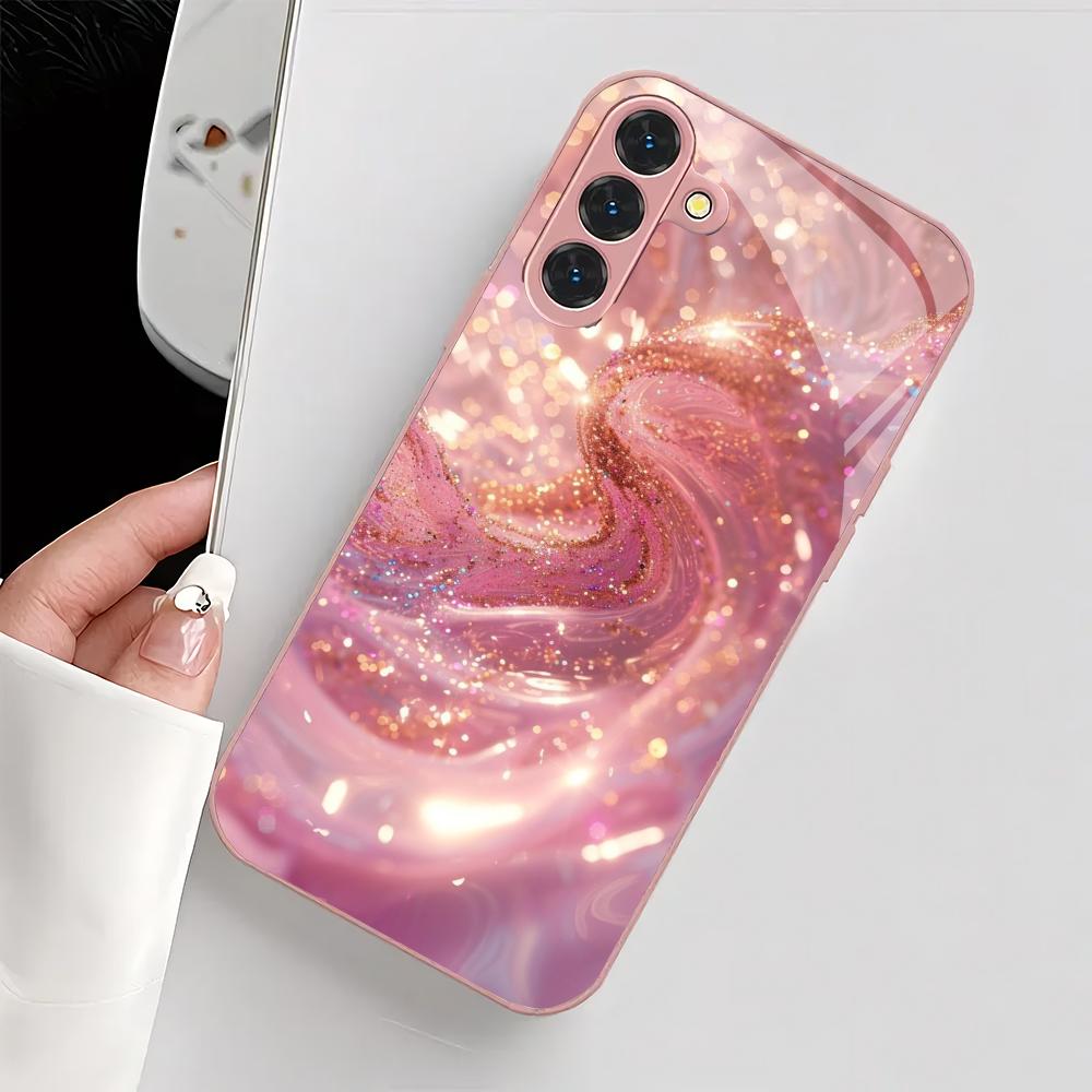 Pink Texture Design Glass Phone Case Suitable for Samsung Galaxy S26 S25 S24 S23 S22 S20 FE/Ultra/Plus Shockproof Back Cover