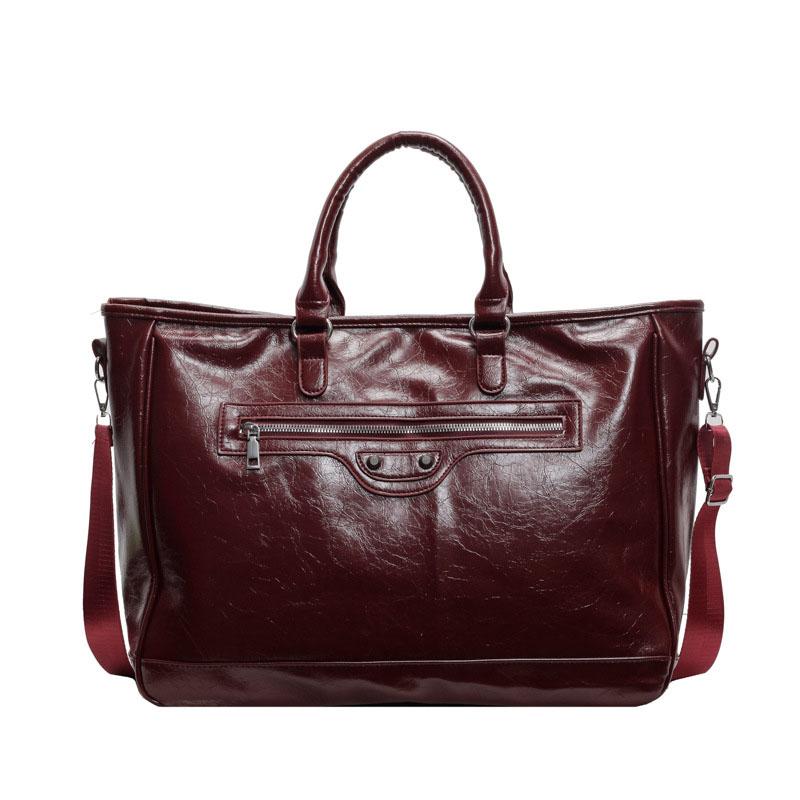 Leisure Large Capacity Tote Bag  New Women's Shopping Travel Red Handbags Retro PU Leather College Student One Shoulder Bags