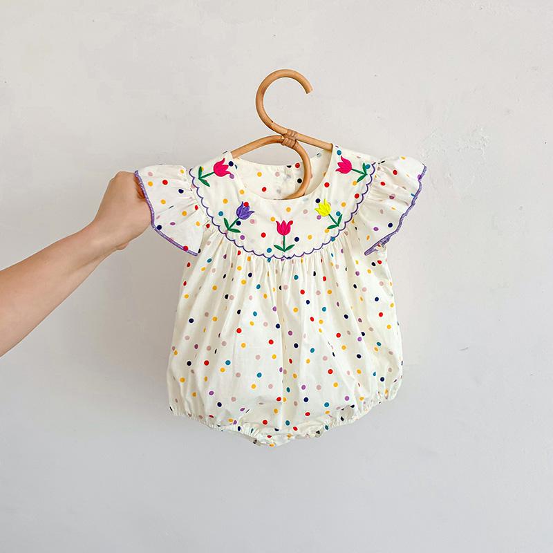 New Summer Baby Colour Dots Bodysuit Infant Sweet Flower Jumpsuit Toddler One Piece
