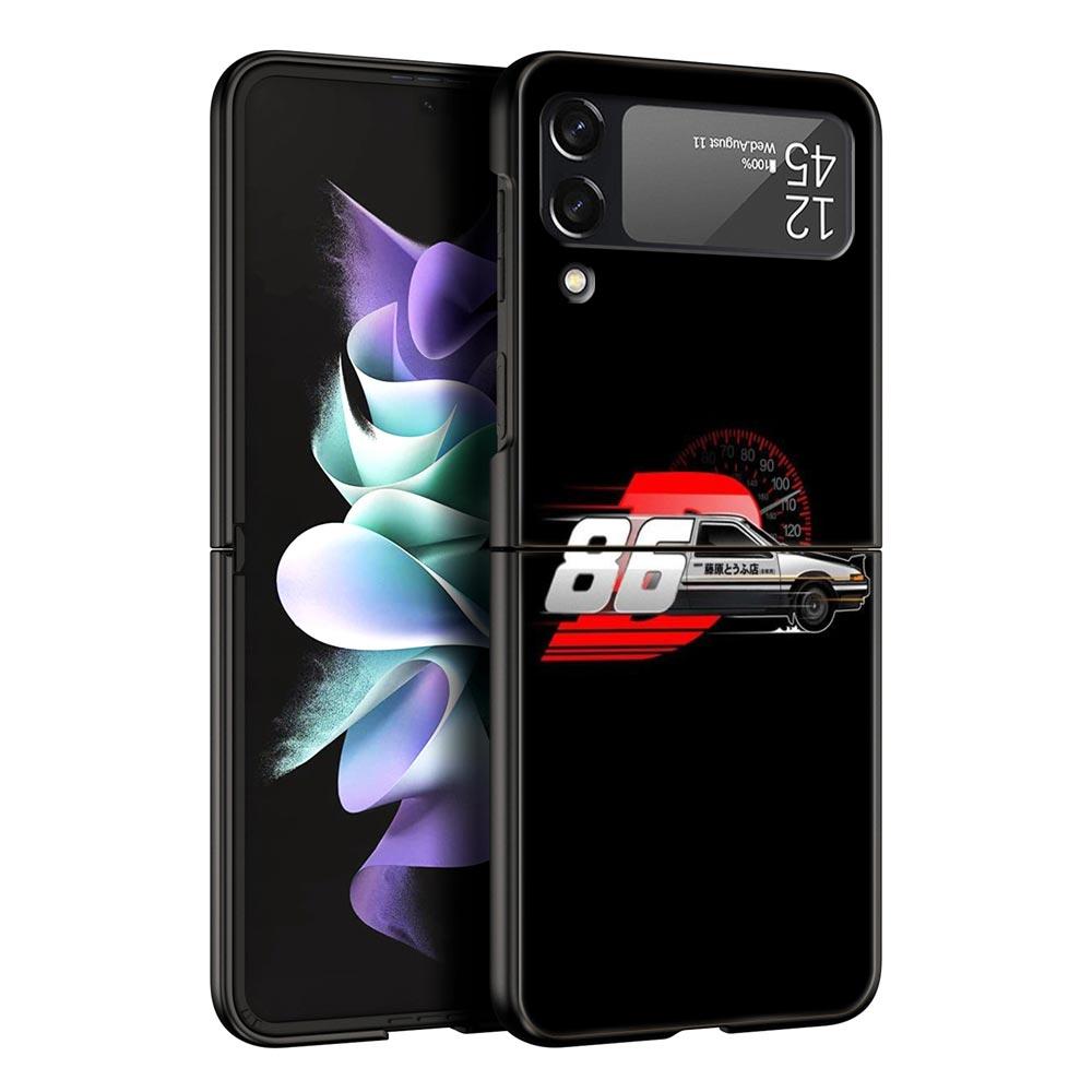 Initial D Car Hard PC Phone Case For Samsung Galaxy Z Flip 7 6 5 4 Black Cover For Galaxy Z Flip 3 Foldable Shell Fundas Capas