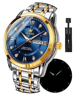 Montre Homme OLEVS Argentée, Mouvement Quartz Populaire, Calendrier, Étanche, Acier Inoxydable, Élégante Bleue
