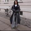 Womens Long Wool Blend Coat With Double Button Notched Lapel - Casual Chic Style