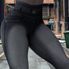 Yogabyxor Hög midja Elastiskt tyg Slimmande passform Imitation Denimtextur Träningsbyxor Mångsidiga Träningsleggings