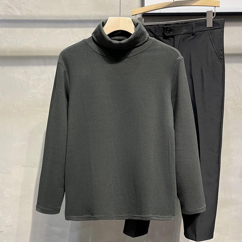 Heren Slim-Fit Effen Kleur Dubbelzijdig Fluweel Lange Mouw Pullover Shirt voor de Herfst