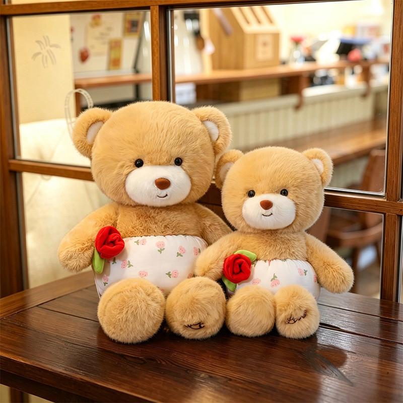 Rose Bear Stuffed Animal With Fluffy Flower Velvet For Valentines Day