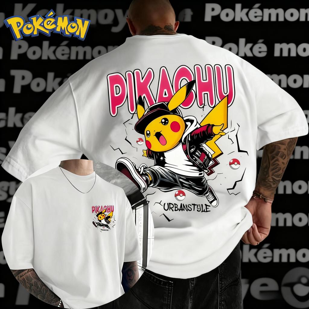 2025 Letní Pokémon Anime Pikachu Značka 100% Čistá Bavlna Potisk Tričko Pánské Harajuku Volné Ležérní Univerzální Krátký Rukáv Y2k