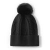 Women's 100% Pure Cashmere Pom-Pom Cable Knit Hat - Stylish, Warm, Versatile, Solid Color