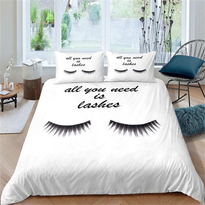 Beauty Eyelashes Duvet Cover Queen For Girls Woman Eyes Pattern Design Comforter Cover Modern Lovely Sexy Eyelashes Bedding Set