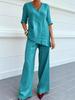 2026 European Cotton Linen Women's Casual Solid Color Two-Piece Set