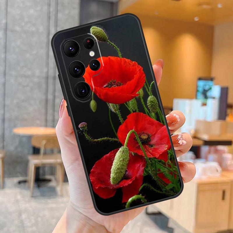 Capa de Celular Flor de Papoula para Samsung Galaxy S25 S24 S23 S22 S21 S20 Ultra S9 S10 Plus S25 FE Capa Traseira