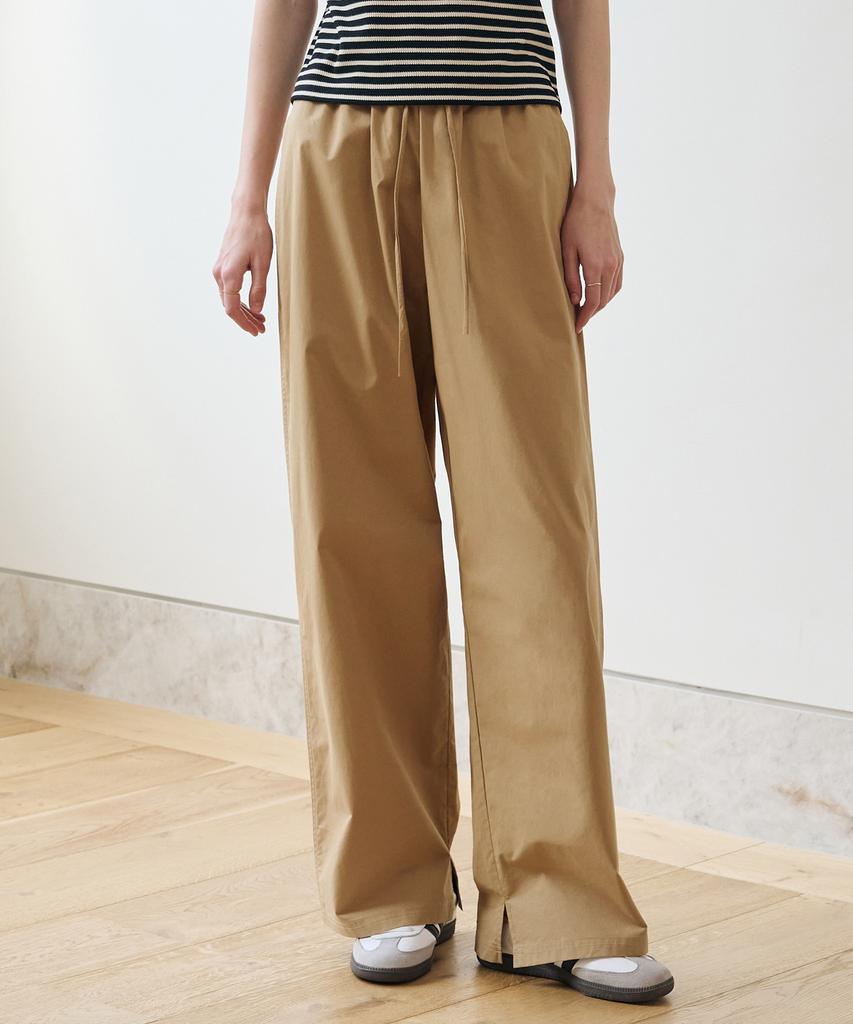 Deuloupisumeon Slit Cotton Elastic Waist Pants [Black]