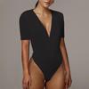 2024 Summer Women's European & American Elegant Deep V Ruffle Bodysuit