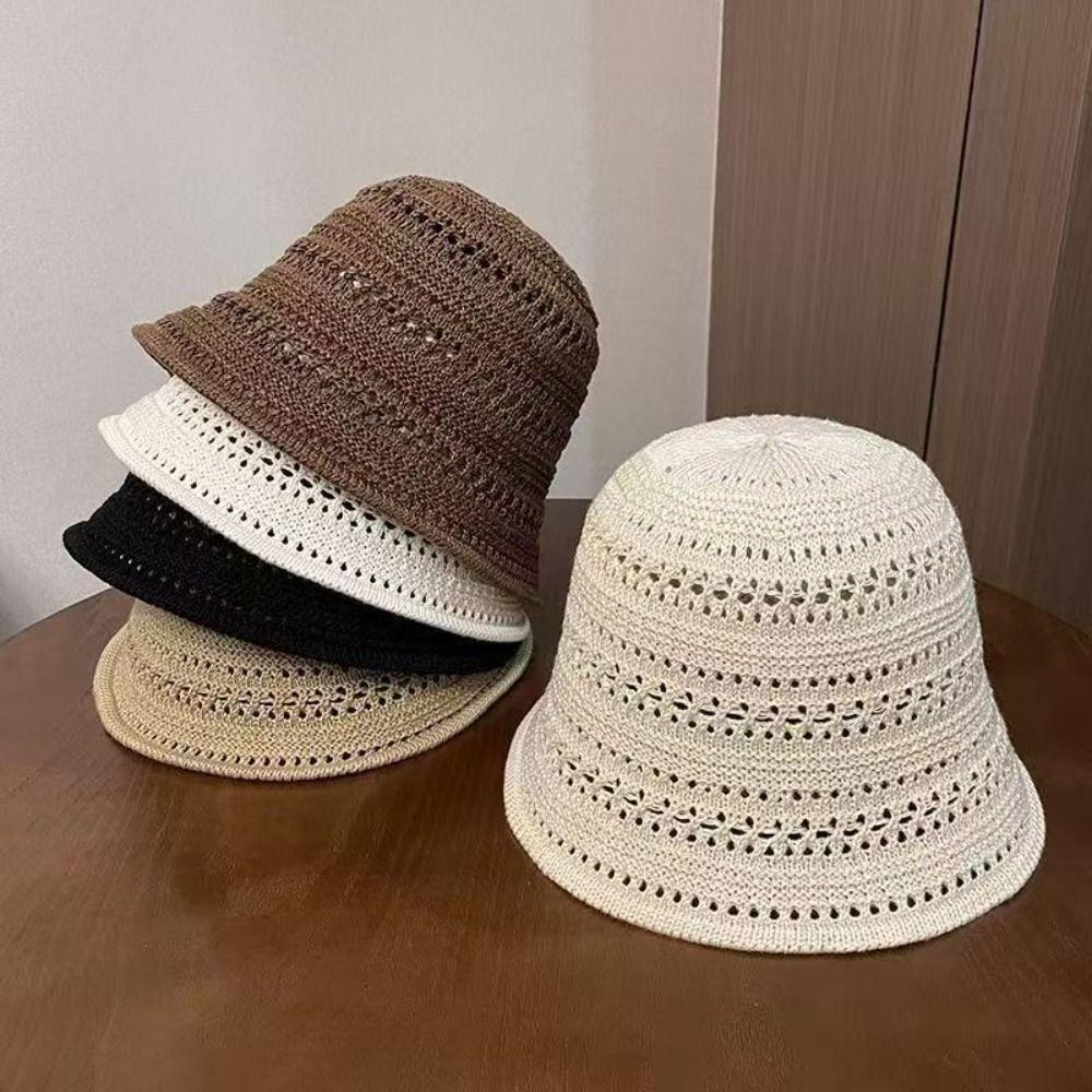 Temperament Straw Sun Hat Sweet Sun Protection Cap Sunscreen Knitted Bucket Hat Outdoor KTB
